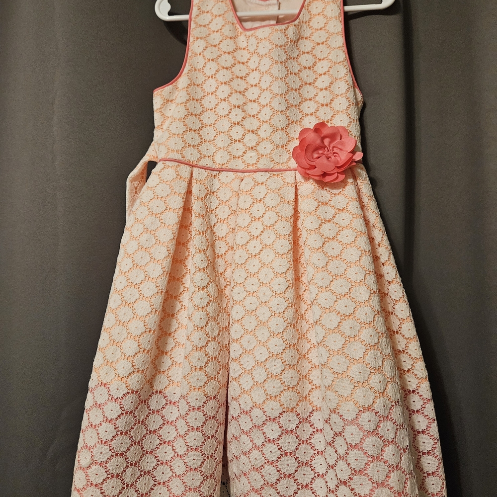 Floral Lace Kids Dress with Pink Accents